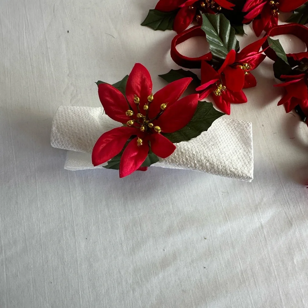 Set of 16 Red Poinsettias Custom Made DIY Christmas napkins holder